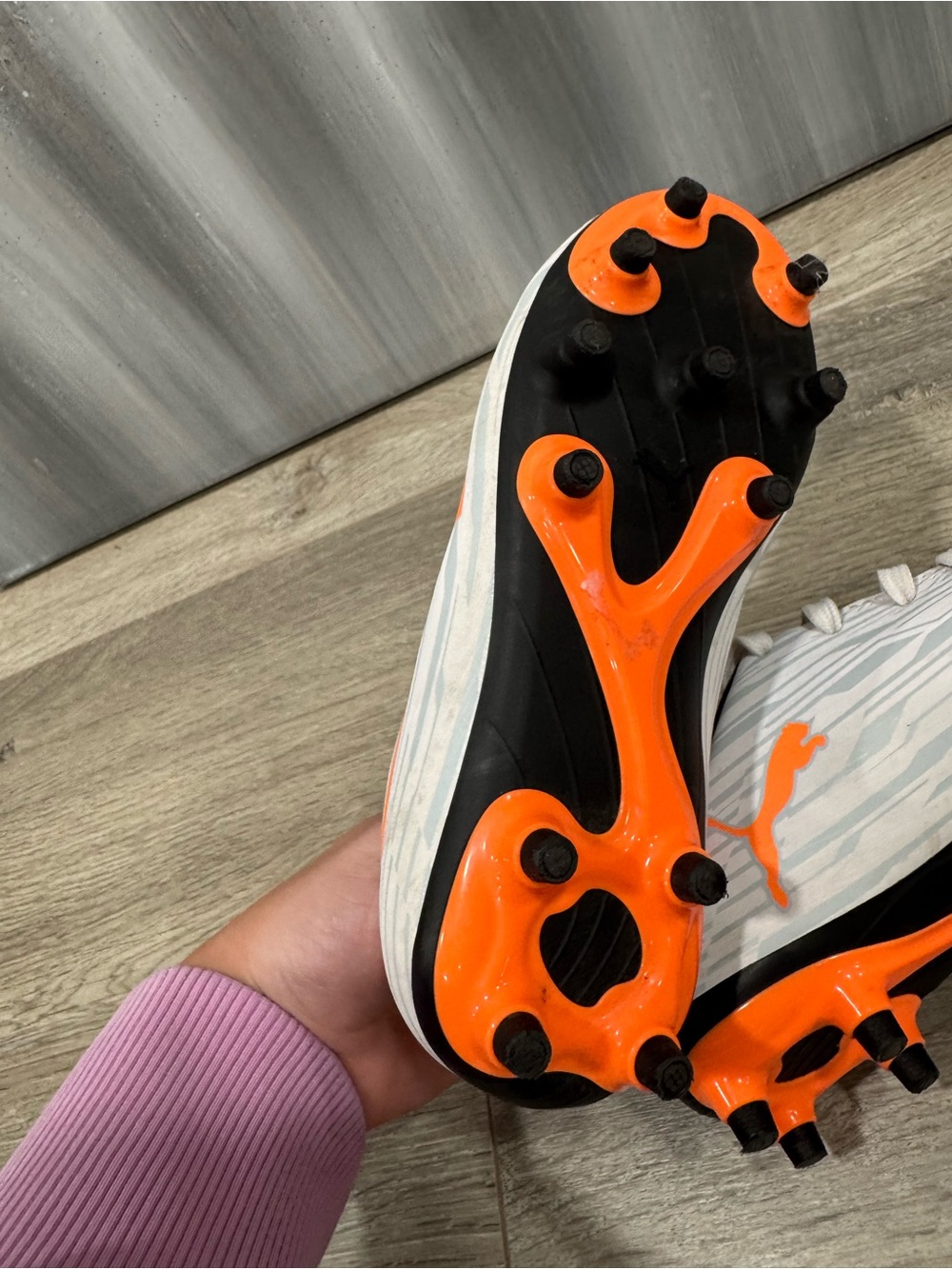 Puma White & Orange Soccer Cleats with Black Lining - Picture 4 of 5